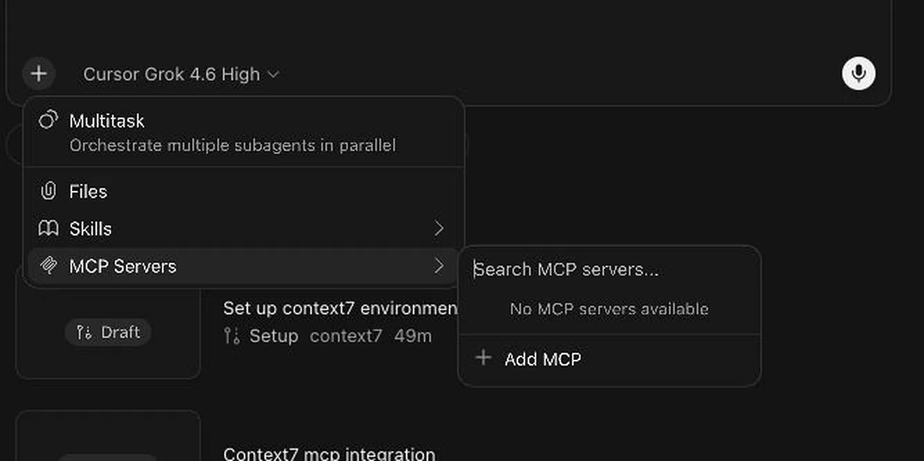 MCP Servers menu in a Cursor Cloud Agent